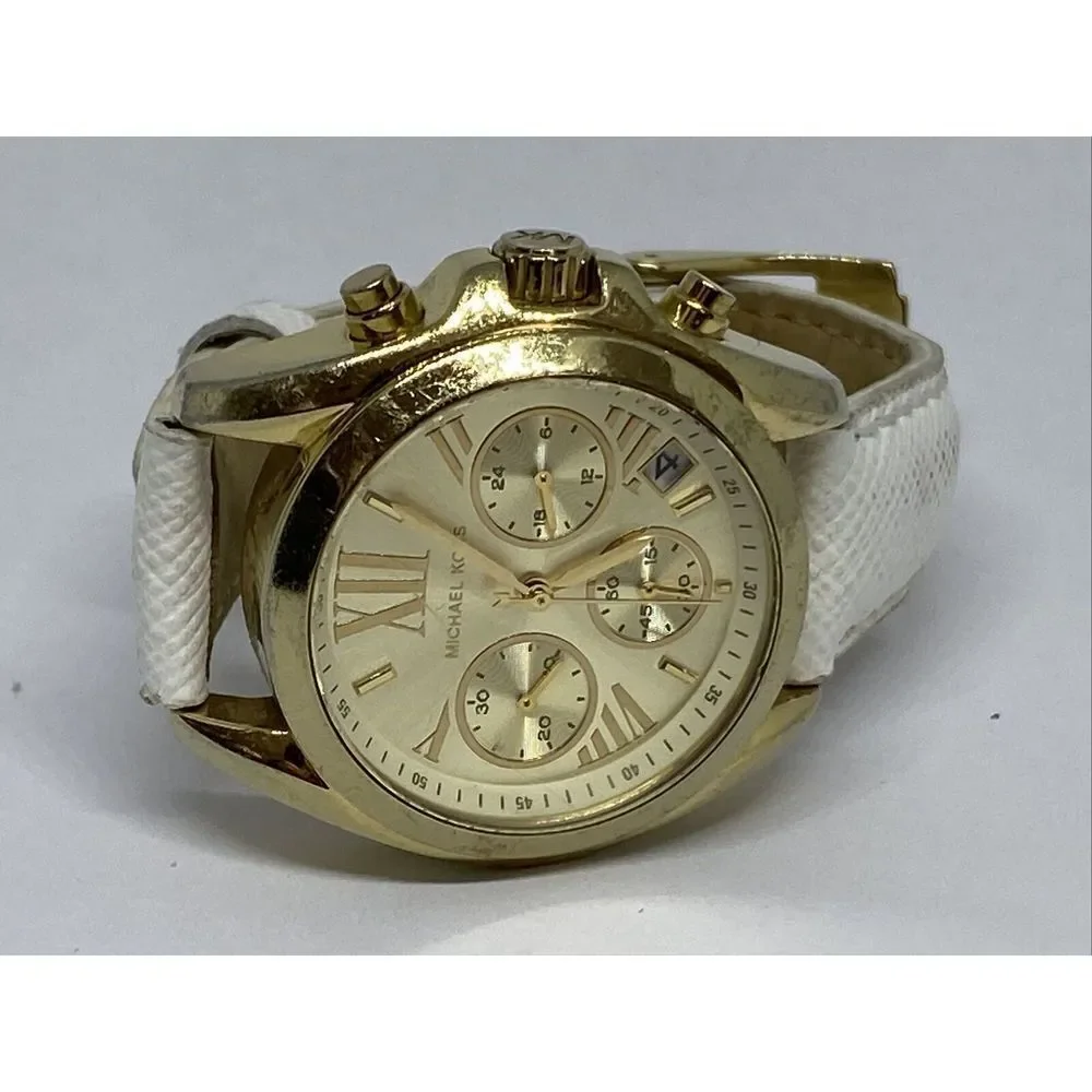 Michael Kors MK5973 Women's White Leather Analog Dial Quartz Wrist Watch XX494